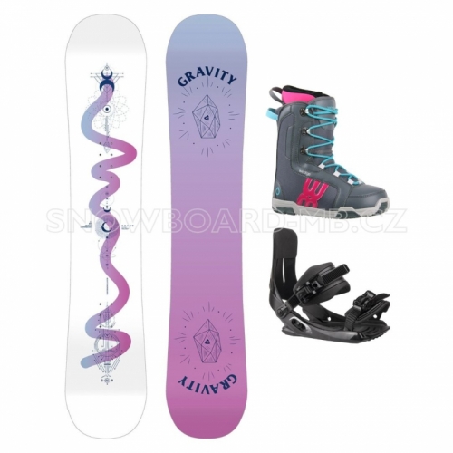 Dívčí snowboardový komplet Gravity Fairy white s vázáním a botami Ema grey1